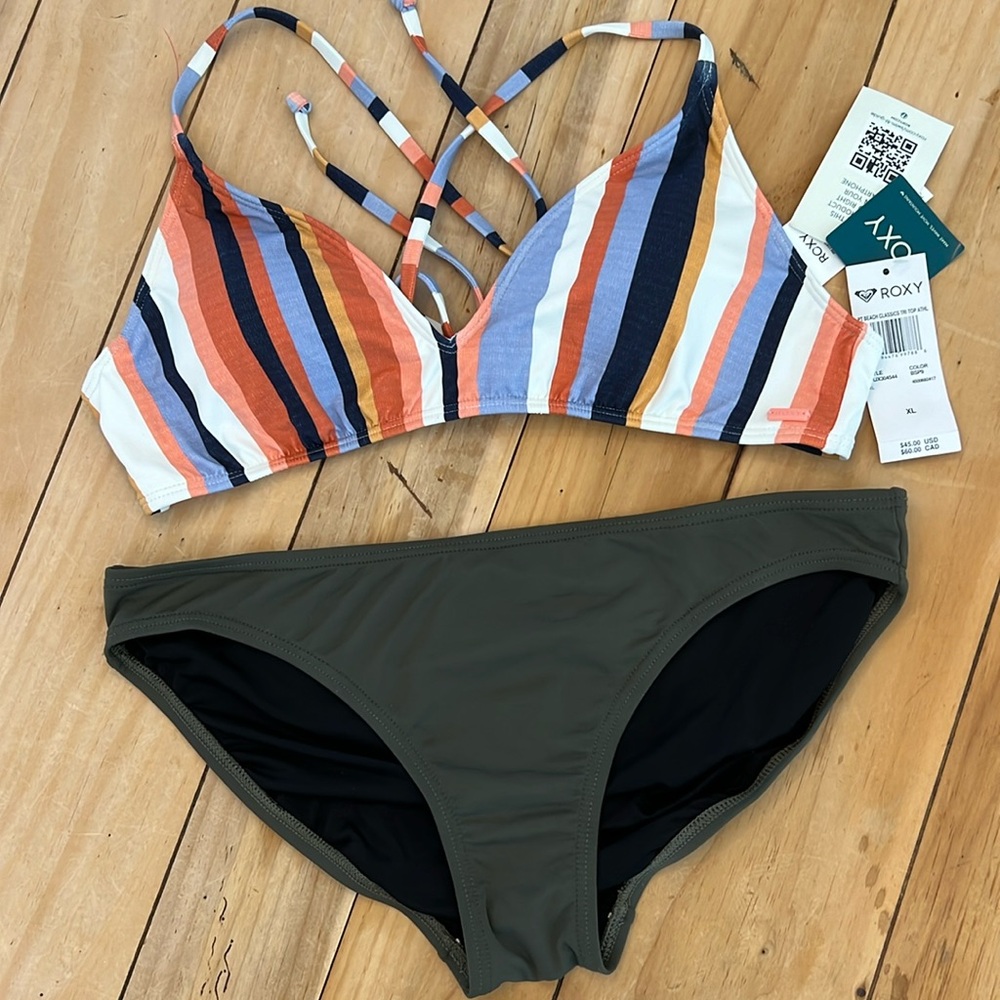 Roxy Beach Classics Athletic Triangle Stripe Biki… - image 1